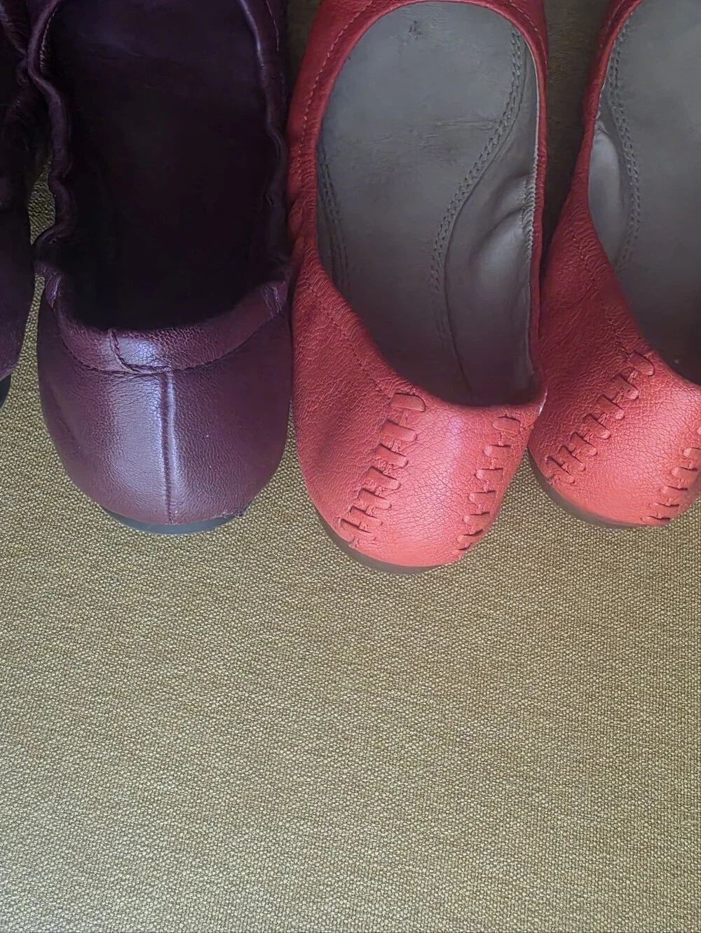 Tory Burch 2 Pair Women's Ballet Flat Shoes Size 7.5 Burgundy And Orange